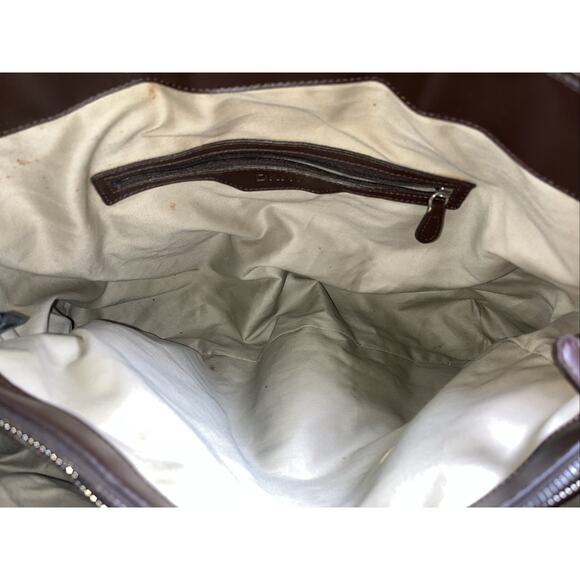 Vintage DKNY Signature Logo Handbag Purse Tan Brown Leather Silver Buckles Trim - Picture 7 of 12